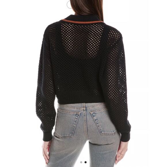 RE/DONE Black Crochet Mesh Polo Cardigan Women’s Size L - Picture 5 of 13